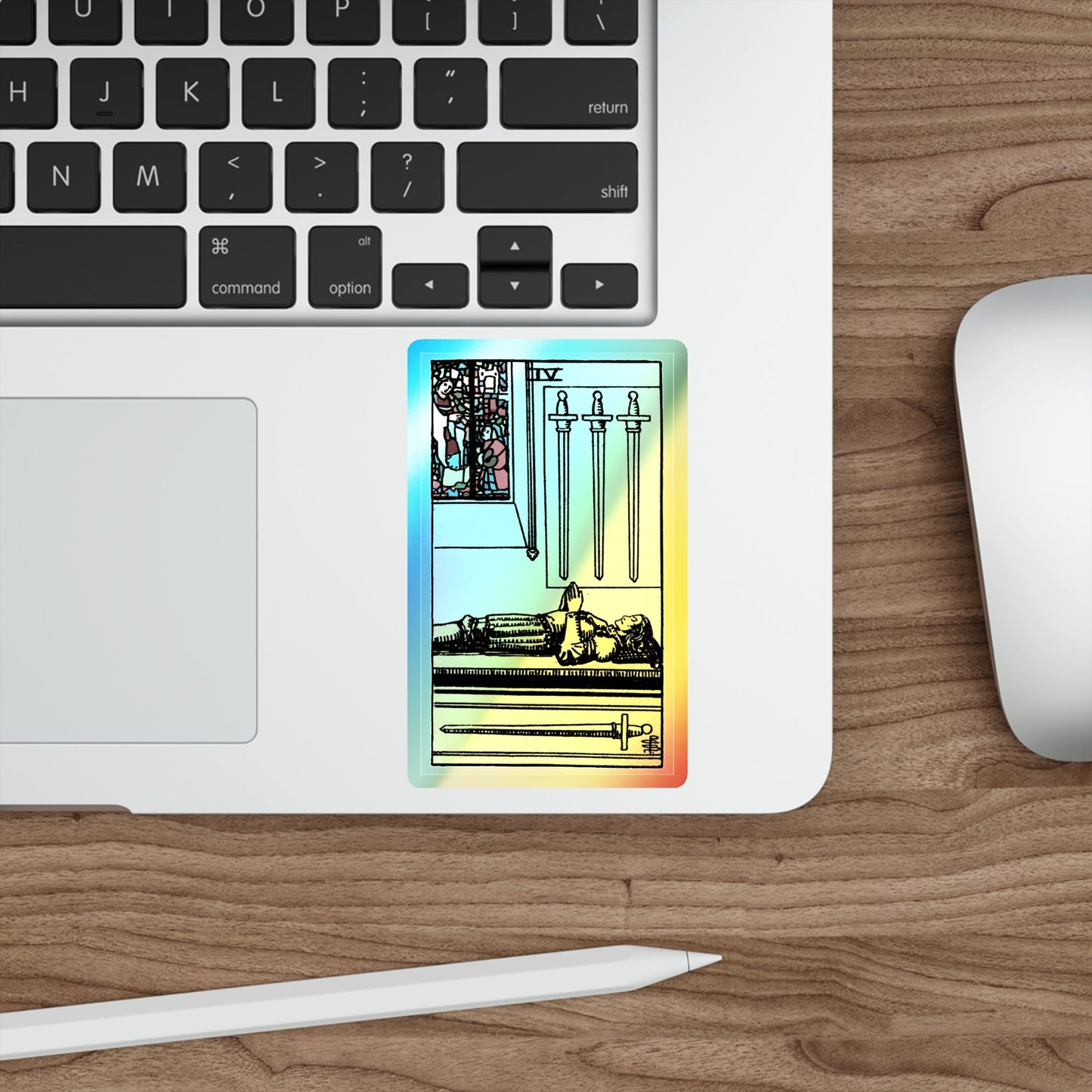 The 4 of Swords (Tarot Card) Holographic STICKER Die-Cut Vinyl Decal-The Sticker Space