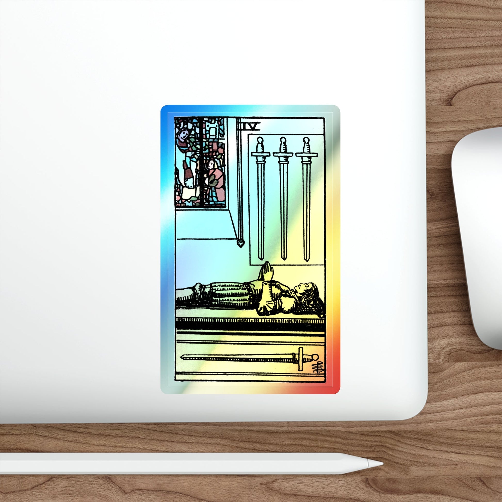 The 4 of Swords (Tarot Card) Holographic STICKER Die-Cut Vinyl Decal-The Sticker Space