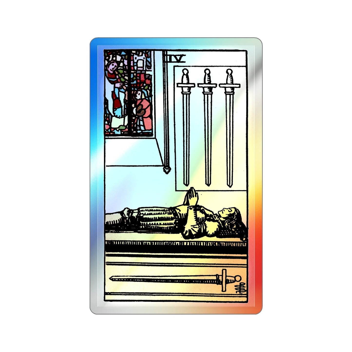 The 4 of Swords (Tarot Card) Holographic STICKER Die-Cut Vinyl Decal-5 Inch-The Sticker Space