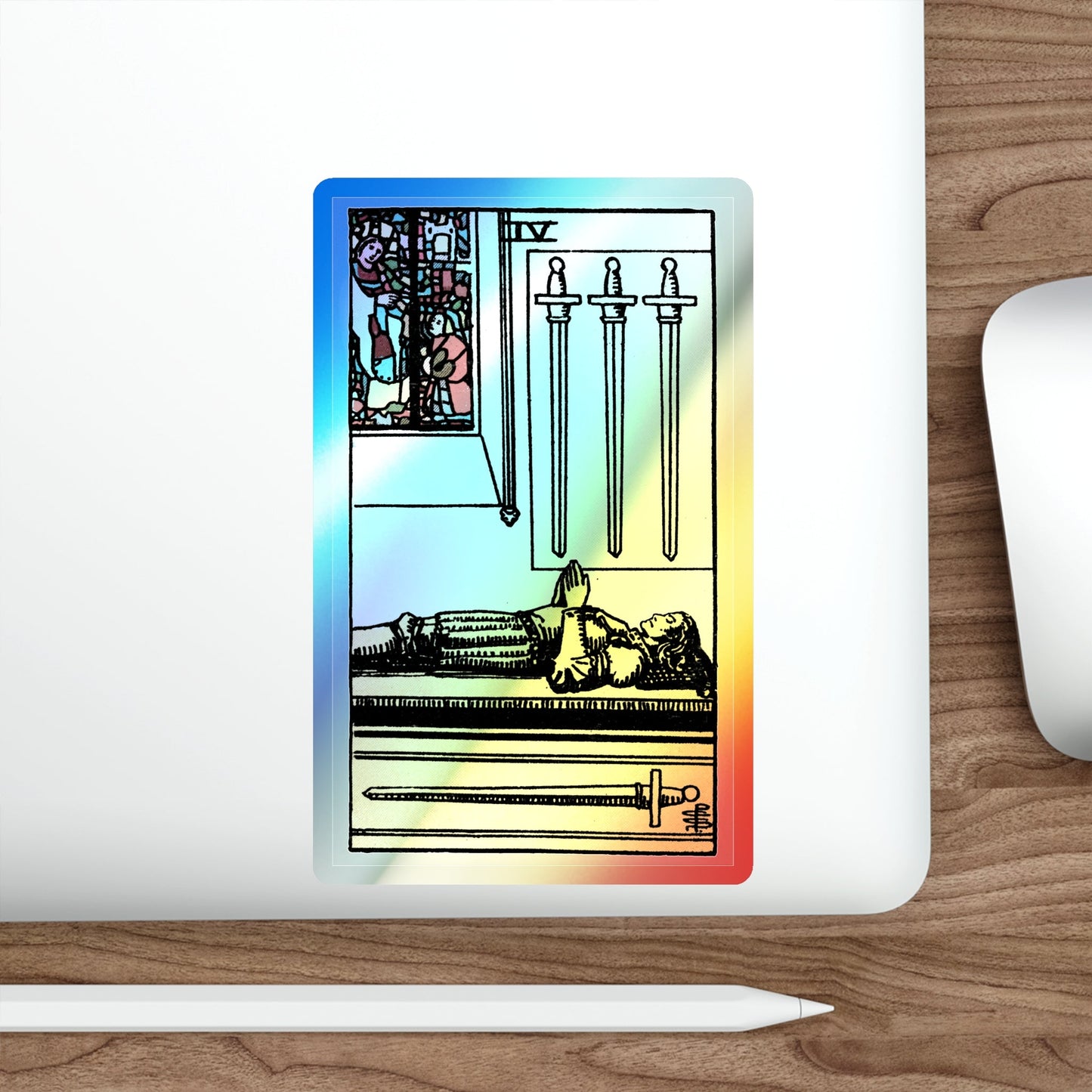 The 4 of Swords (Tarot Card) Holographic STICKER Die-Cut Vinyl Decal-The Sticker Space