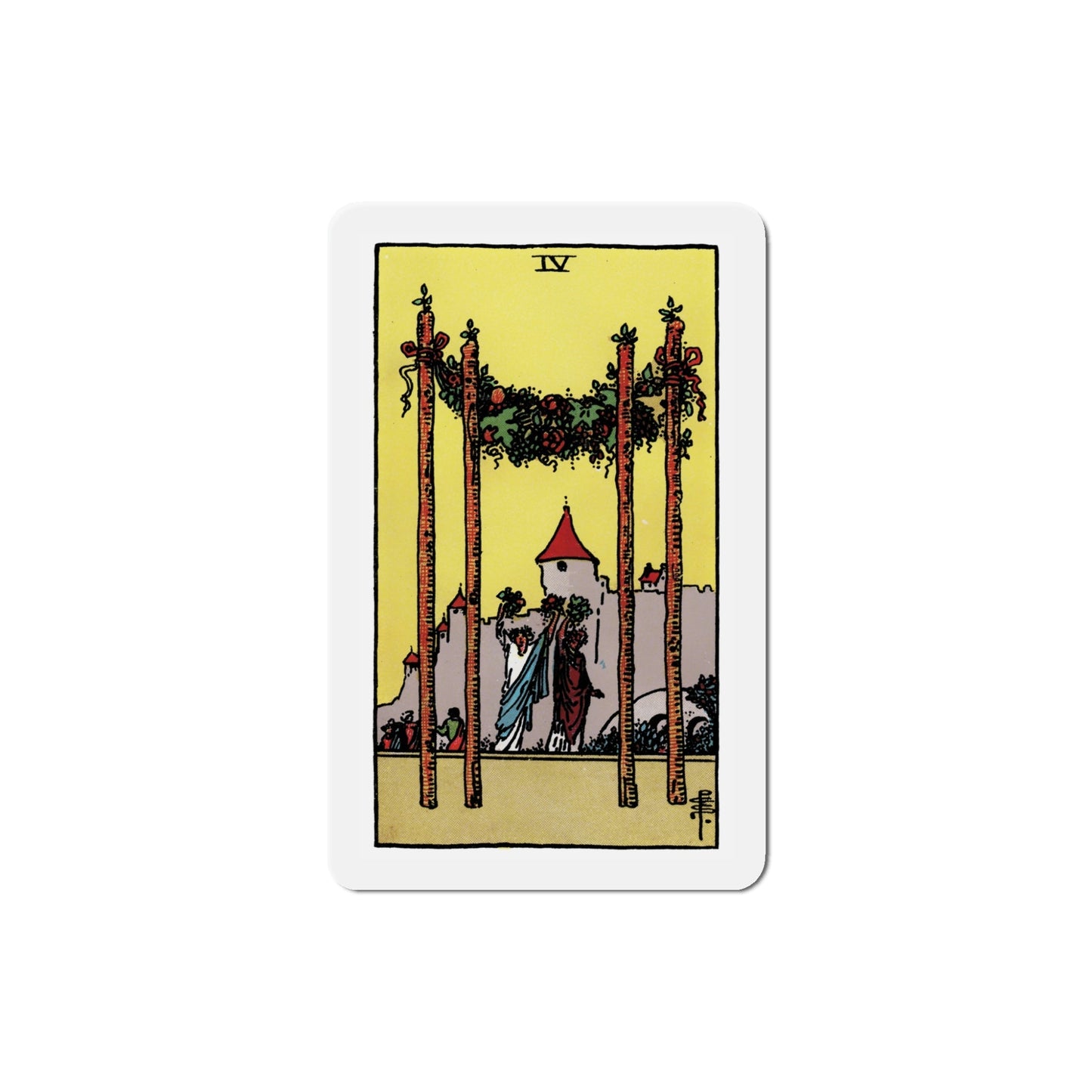 The 4 of Wands (Tarot Card) Die-Cut Magnet-5 Inch-The Sticker Space