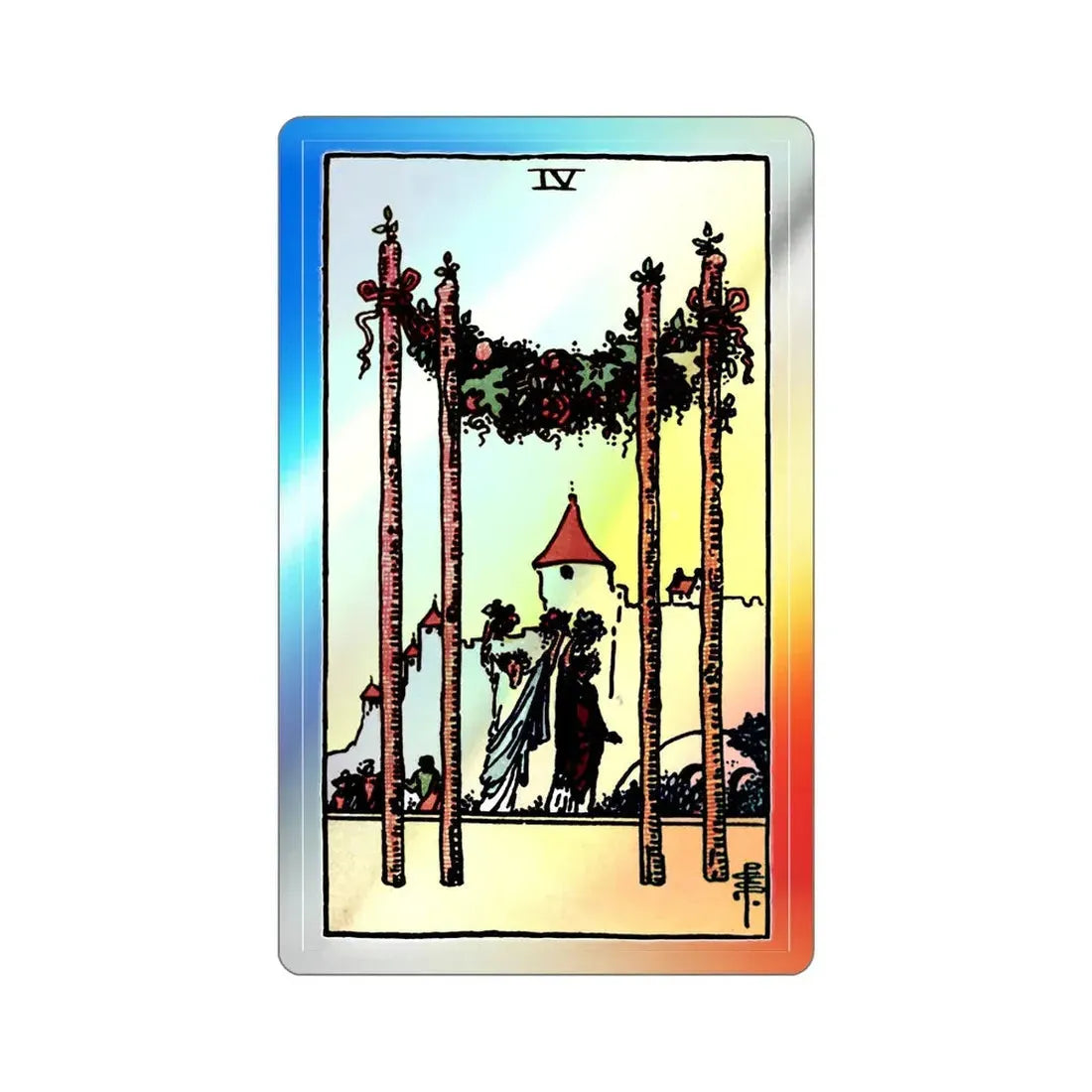 The 4 of Wands (Tarot Card) Holographic STICKER Die-Cut Vinyl Decal 2 Inch Holographic - The Sticker Space