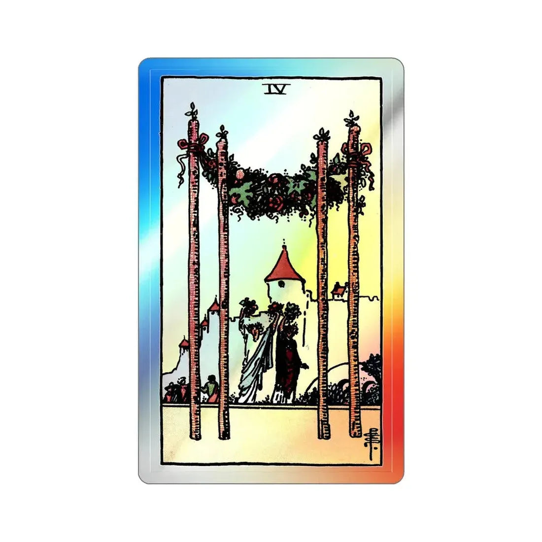 The 4 of Wands (Tarot Card) Holographic STICKER Die-Cut Vinyl Decal 5 Inch Holographic - The Sticker Space