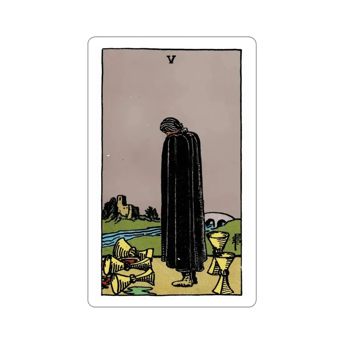 The 5 of Cups (Rider Waite Tarot Deck) STICKER Vinyl Die-Cut Decal 5 Inch - The Sticker Space