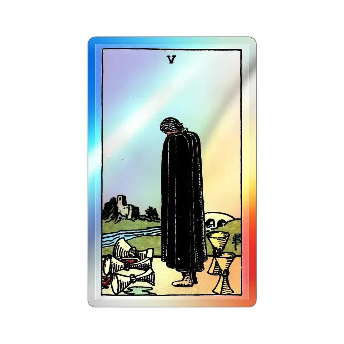 The 5 of Cups (Tarot Card) Holographic STICKER Die-Cut Vinyl Decal 5 Inch Holographic - The Sticker Space