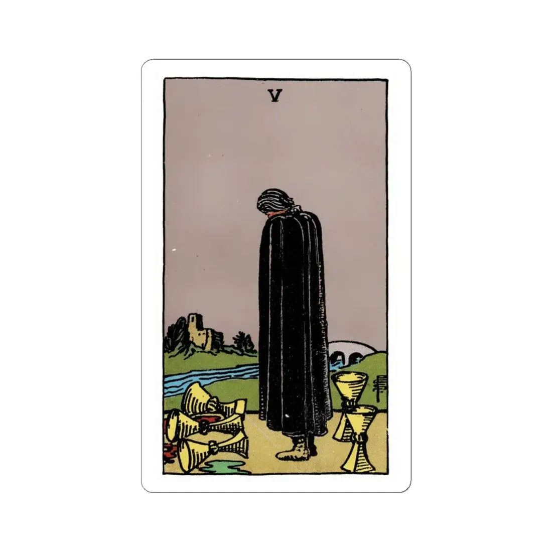 The 5 of Cups (Tarot Card) STICKER Vinyl Kiss-Cut Decal 4 Inch White - The Sticker Space