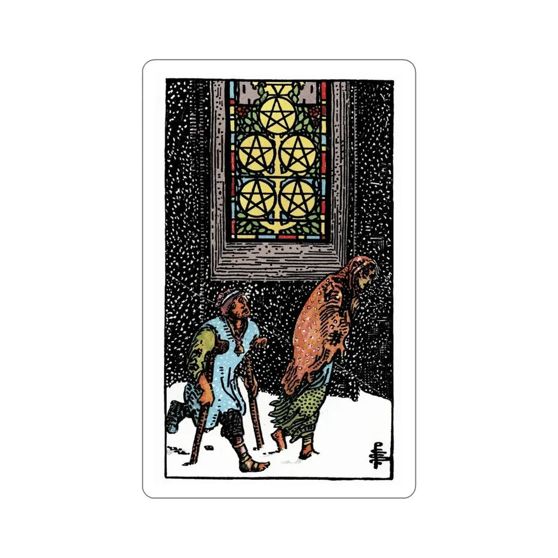 The 5 of Pentacles (Rider Waite Tarot Deck) STICKER Vinyl Die-Cut Decal 6 Inch - The Sticker Space