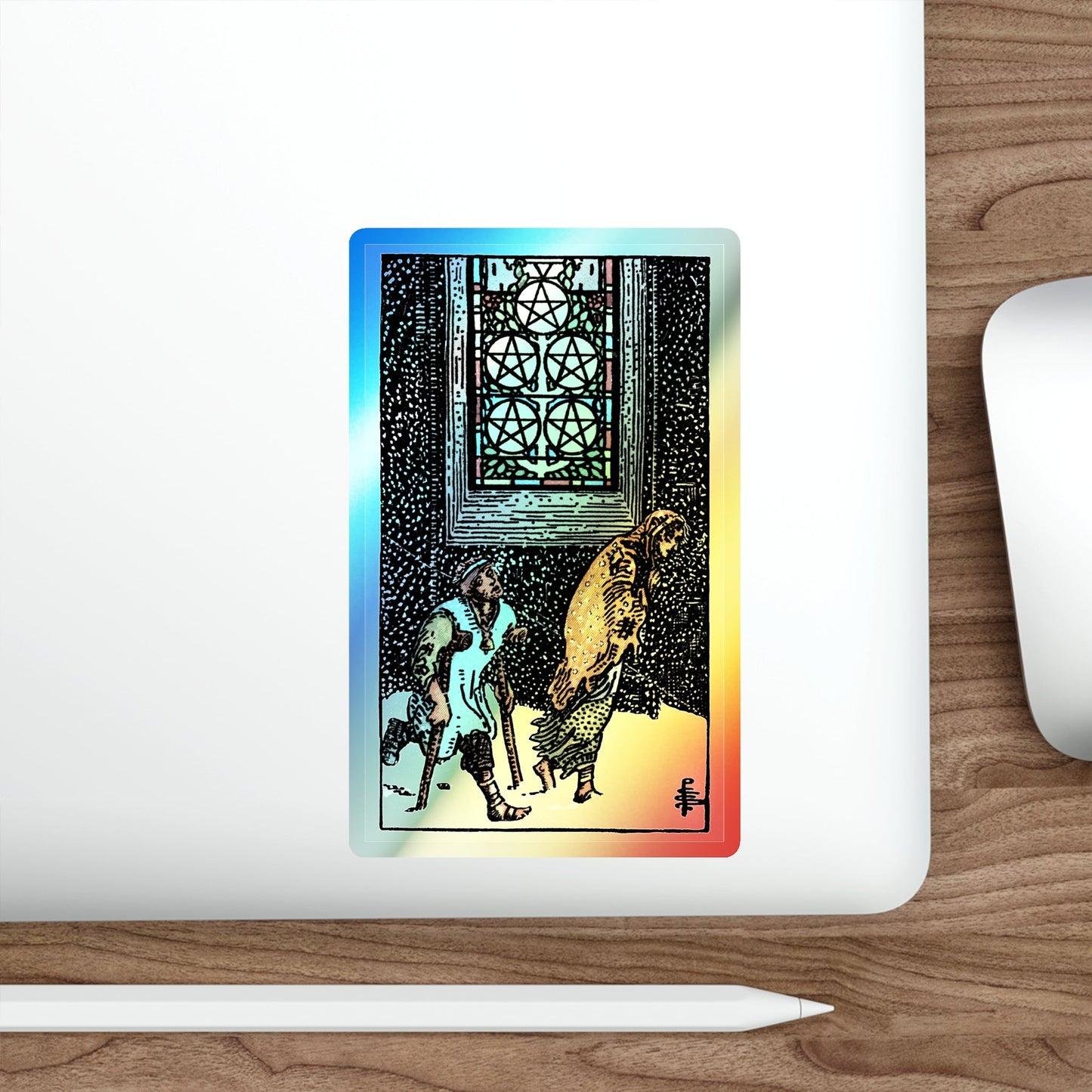 The 5 of Pentacles (Tarot Card) Holographic STICKER Die-Cut Vinyl Decal-The Sticker Space