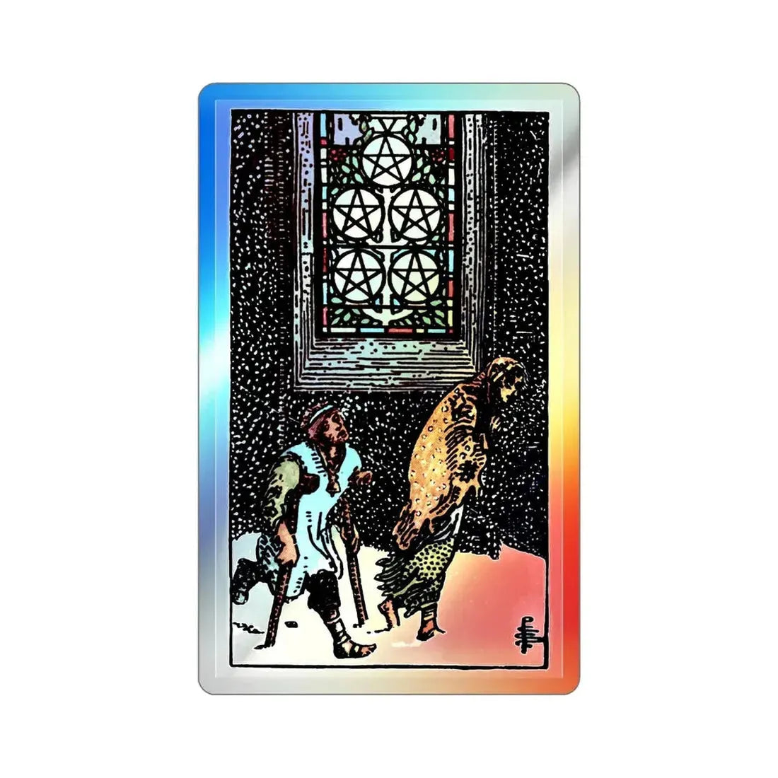 The 5 of Pentacles (Tarot Card) Holographic STICKER Die-Cut Vinyl Decal 2 Inch Holographic - The Sticker Space