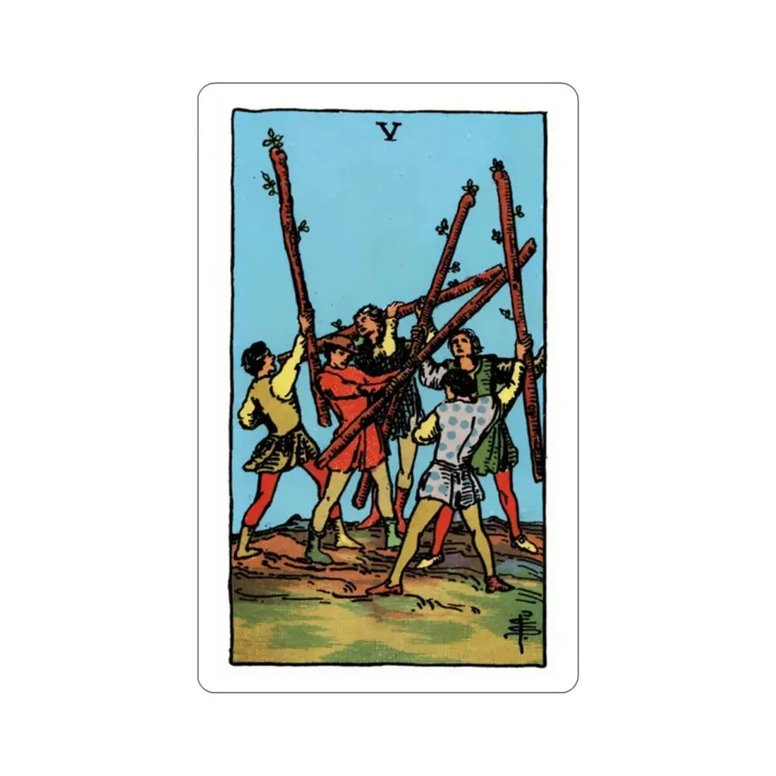 The 5 of Wands (Rider Waite Tarot Deck) STICKER Vinyl Die-Cut Decal 2 Inch - The Sticker Space