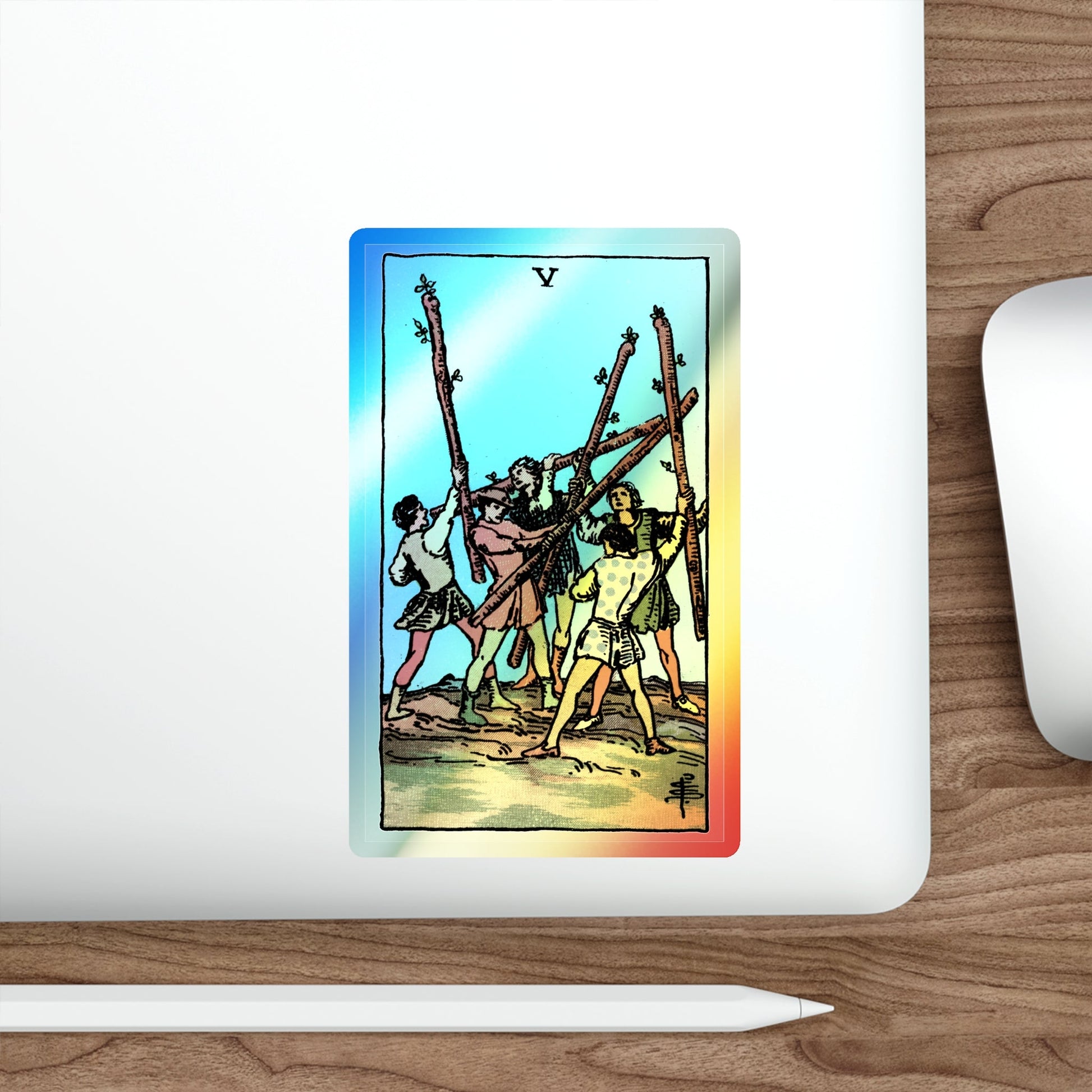 The 5 of Wands (Tarot Card) Holographic STICKER Die-Cut Vinyl Decal-The Sticker Space