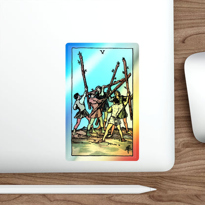 The 5 of Wands (Tarot Card) Holographic STICKER Die-Cut Vinyl Decal-The Sticker Space