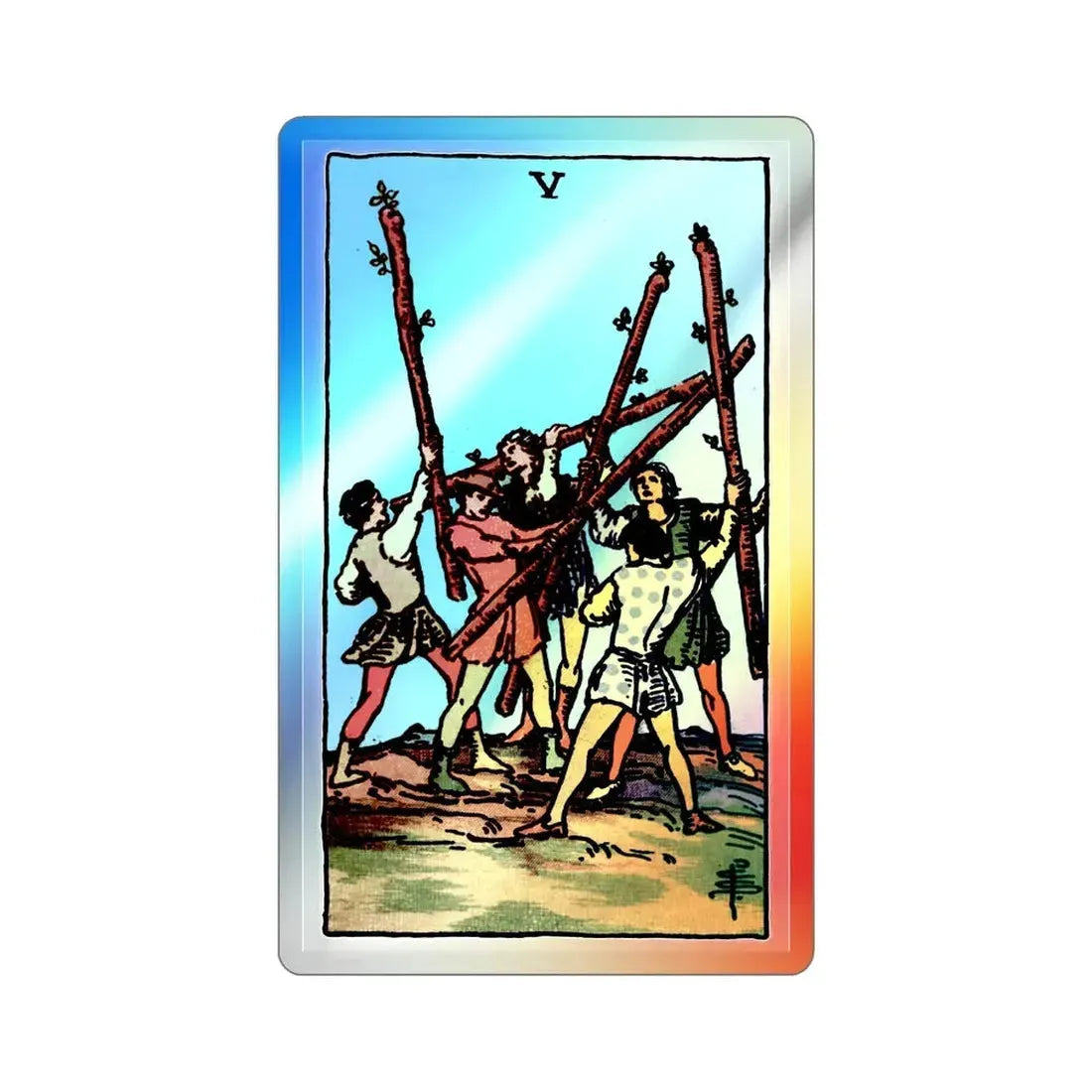 The 5 of Wands (Tarot Card) Holographic STICKER Die-Cut Vinyl Decal 2 Inch Holographic - The Sticker Space