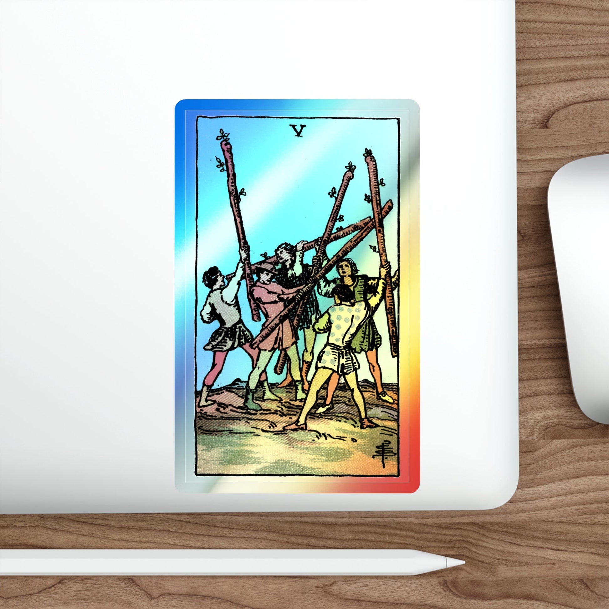 The 5 of Wands (Tarot Card) Holographic STICKER Die-Cut Vinyl Decal-The Sticker Space