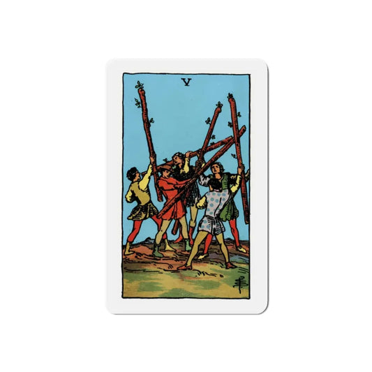 The 5 of Wands (Tarot Card) Refrigerator Magnet 2 Inch - The Sticker Space