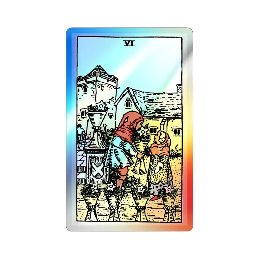The 6 of Cups (Tarot Card) Holographic STICKER Die-Cut Vinyl Decal 3 Inch Holographic - The Sticker Space