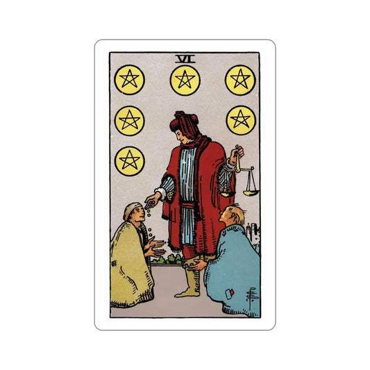 The 6 of Pentacles (Rider Waite Tarot Deck) STICKER Vinyl Die-Cut Decal 6 Inch - The Sticker Space