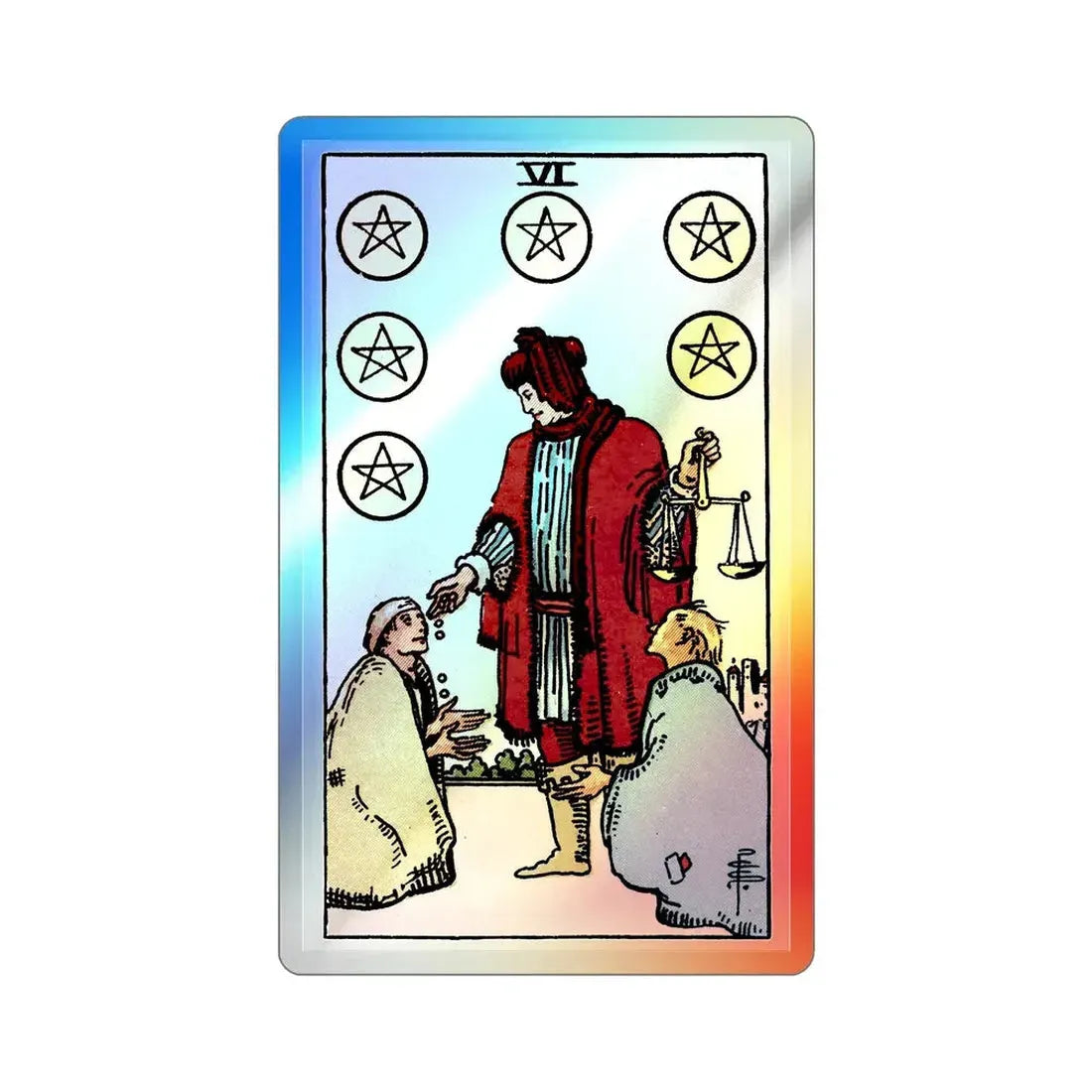 The 6 of Pentacles (Tarot Card) Holographic STICKER Die-Cut Vinyl Decal 5 Inch Holographic - The Sticker Space