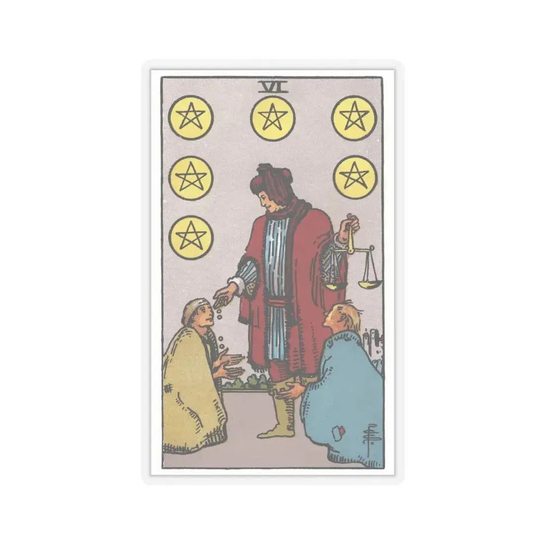 The 6 of Pentacles (Tarot Card) STICKER Vinyl Kiss-Cut Decal 4 Inch Transparent - The Sticker Space