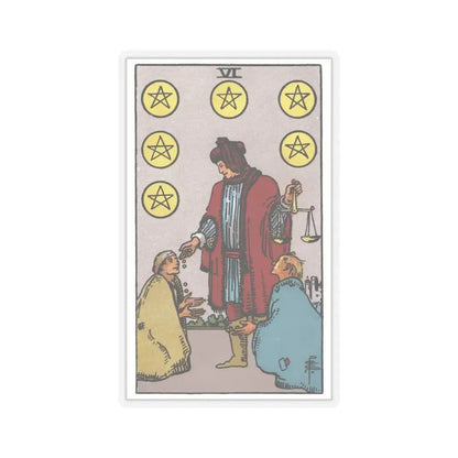The 6 of Pentacles (Tarot Card) STICKER Vinyl Kiss-Cut Decal 6 Inch Transparent - The Sticker Space