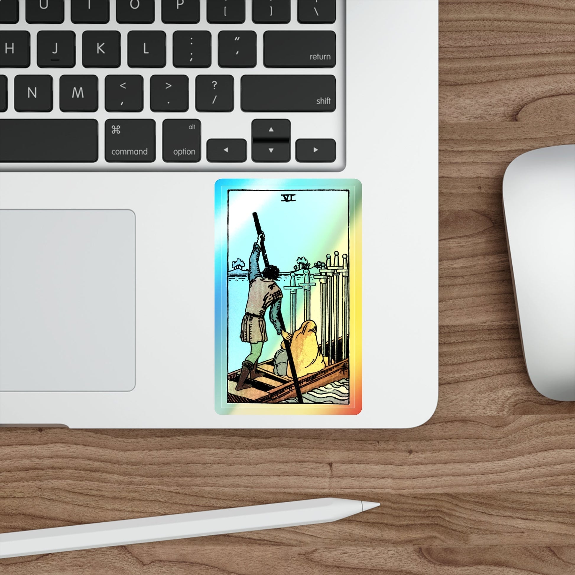 The 6 of Swords (Tarot Card) Holographic STICKER Die-Cut Vinyl Decal-The Sticker Space