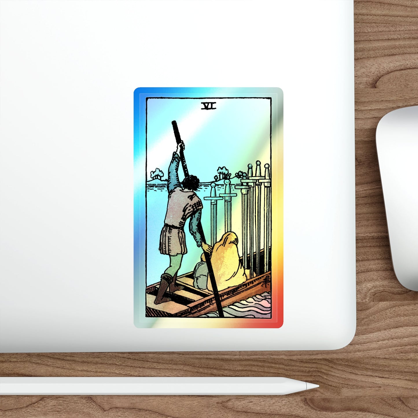 The 6 of Swords (Tarot Card) Holographic STICKER Die-Cut Vinyl Decal-The Sticker Space