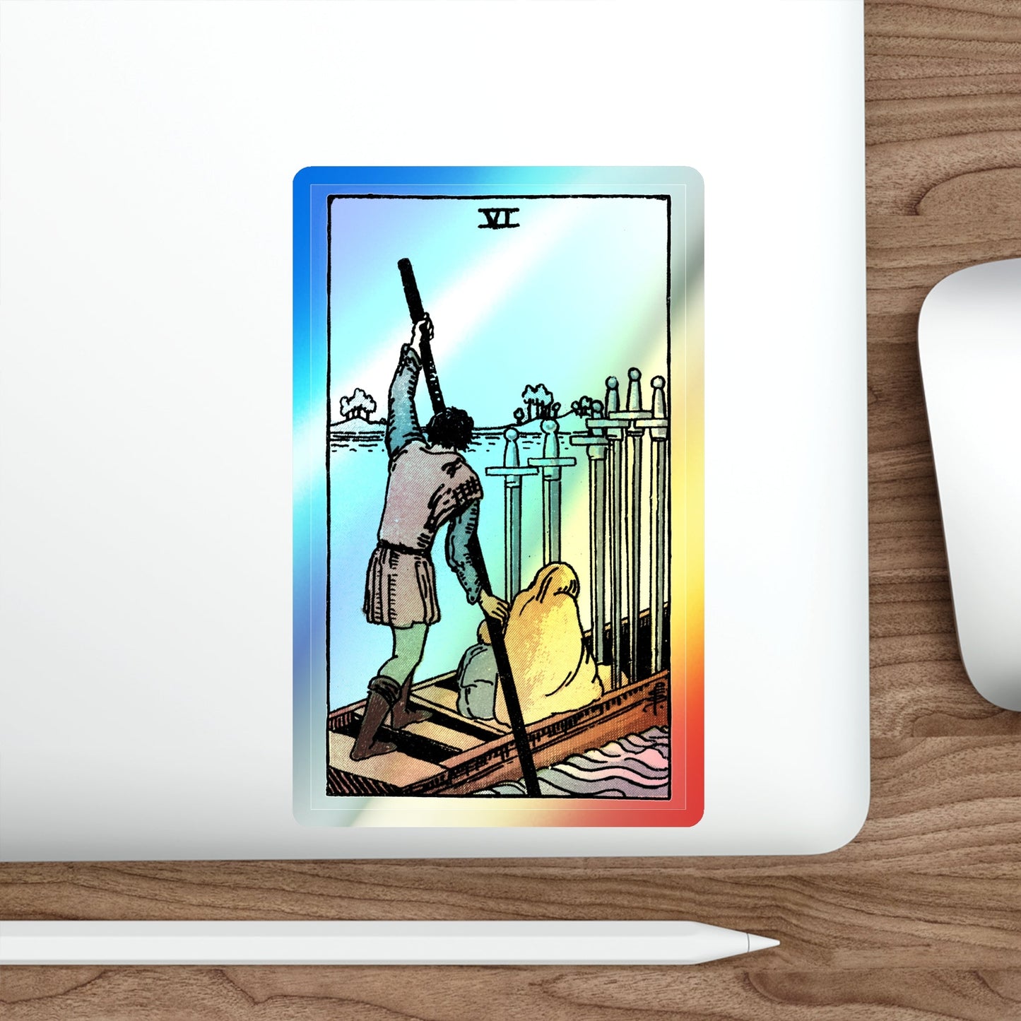 The 6 of Swords (Tarot Card) Holographic STICKER Die-Cut Vinyl Decal-The Sticker Space