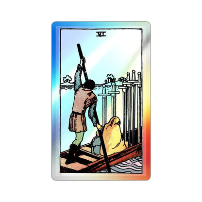 The 6 of Swords (Tarot Card) Holographic STICKER Die-Cut Vinyl Decal - The Sticker Space