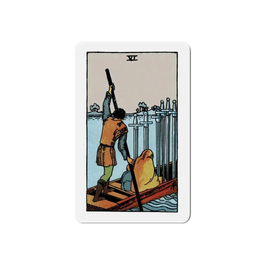 The 6 of Swords (Tarot Card) Refrigerator Magnet 2 Inch - The Sticker Space