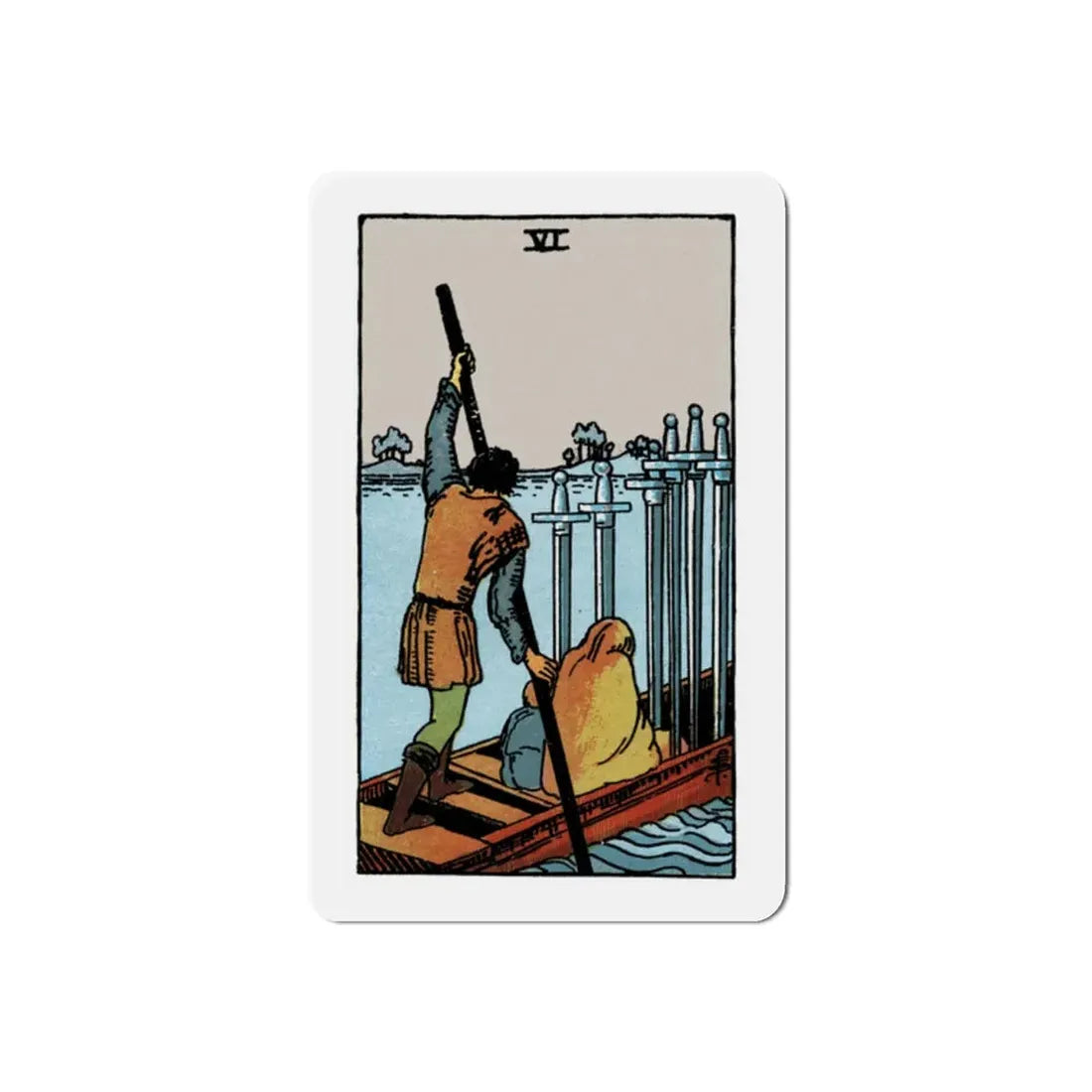 The 6 of Swords (Tarot Card) Refrigerator Magnet 2 Inch - The Sticker Space