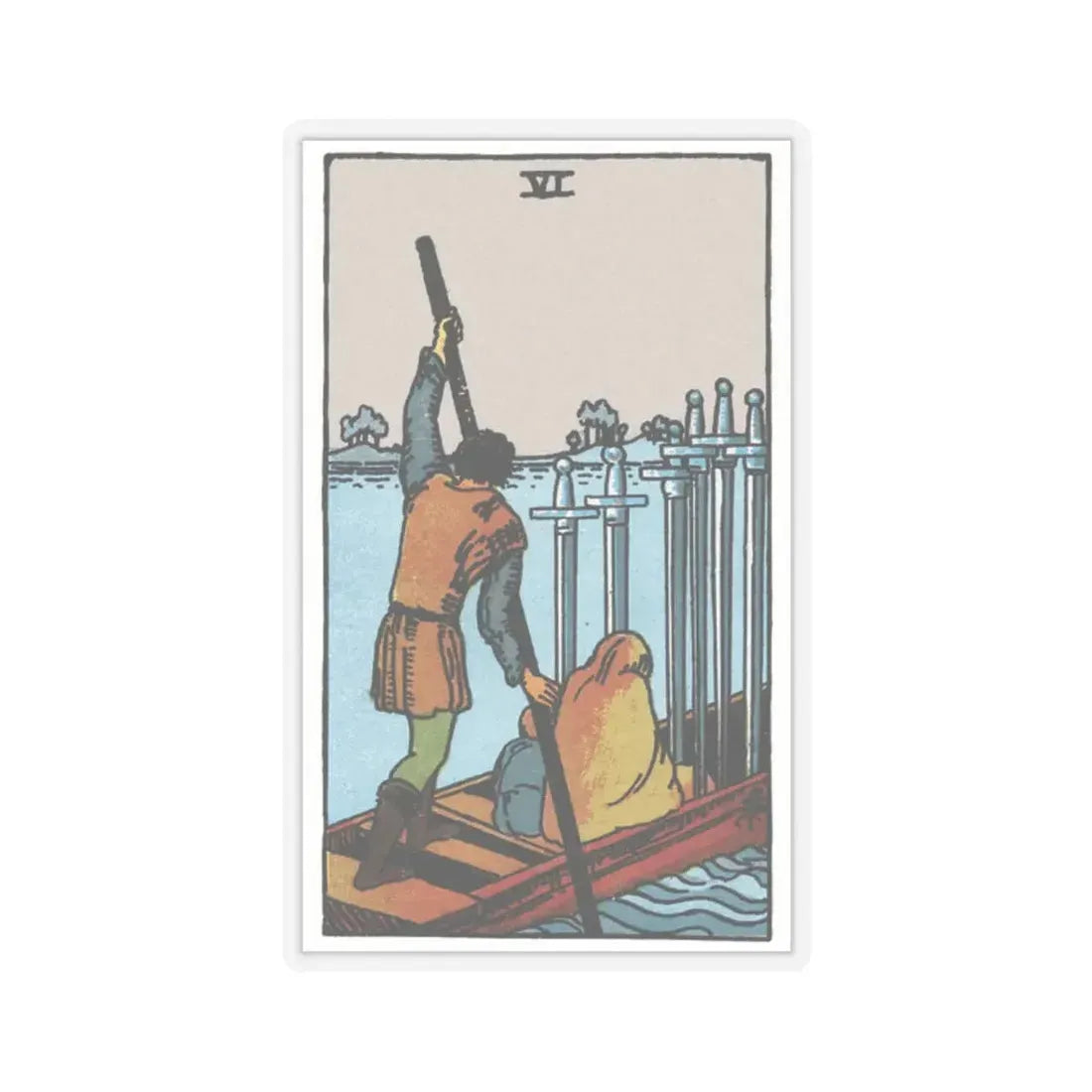 The 6 of Swords (Tarot Card) STICKER Vinyl Kiss-Cut Decal 2 Inch Transparent - The Sticker Space