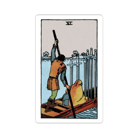 The 6 of Swords (Tarot Card) STICKER Vinyl Kiss-Cut Decal 2 Inch White - The Sticker Space