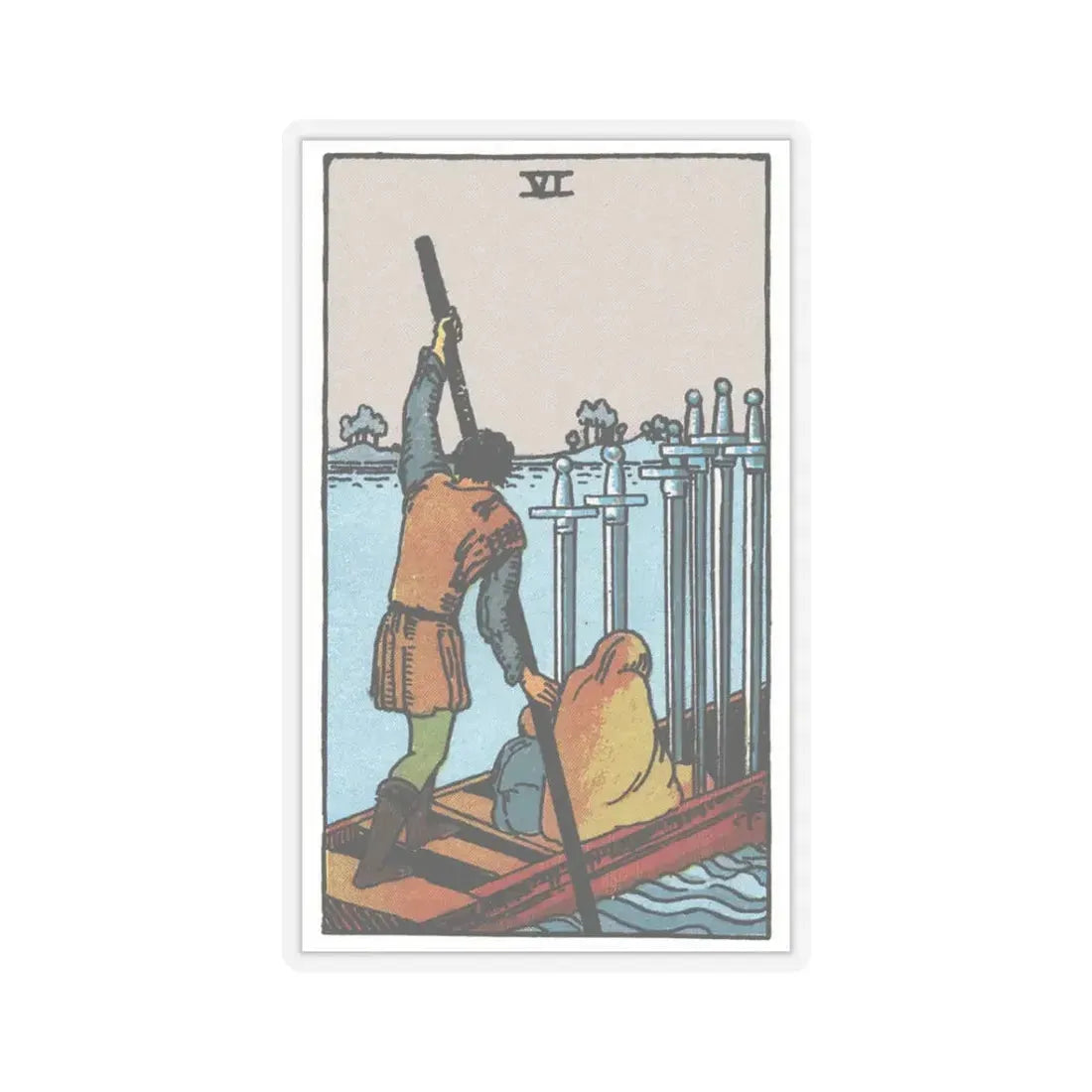 The 6 of Swords (Tarot Card) STICKER Vinyl Kiss-Cut Decal 3 Inch Transparent - The Sticker Space