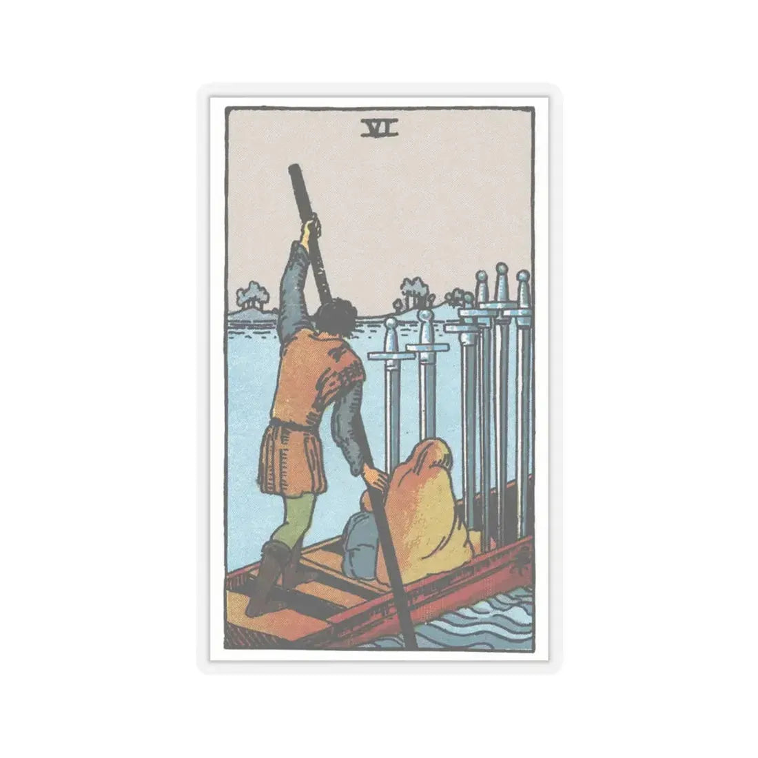The 6 of Swords (Tarot Card) STICKER Vinyl Kiss-Cut Decal 4 Inch Transparent - The Sticker Space