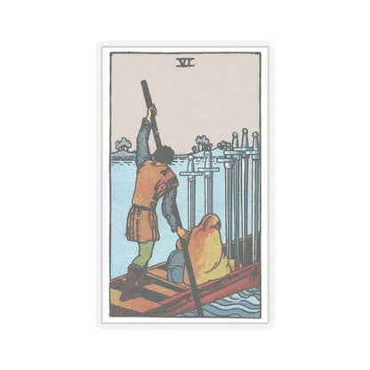 The 6 of Swords (Tarot Card) STICKER Vinyl Kiss-Cut Decal 4 Inch Transparent - The Sticker Space