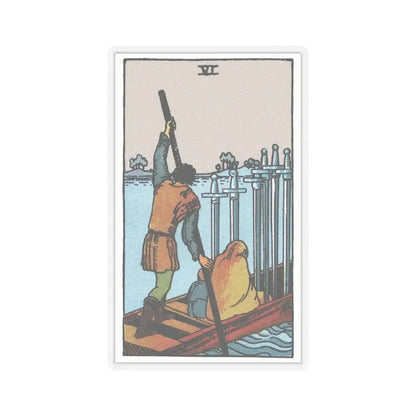 The 6 of Swords (Tarot Card) STICKER Vinyl Kiss-Cut Decal 6 Inch Transparent - The Sticker Space