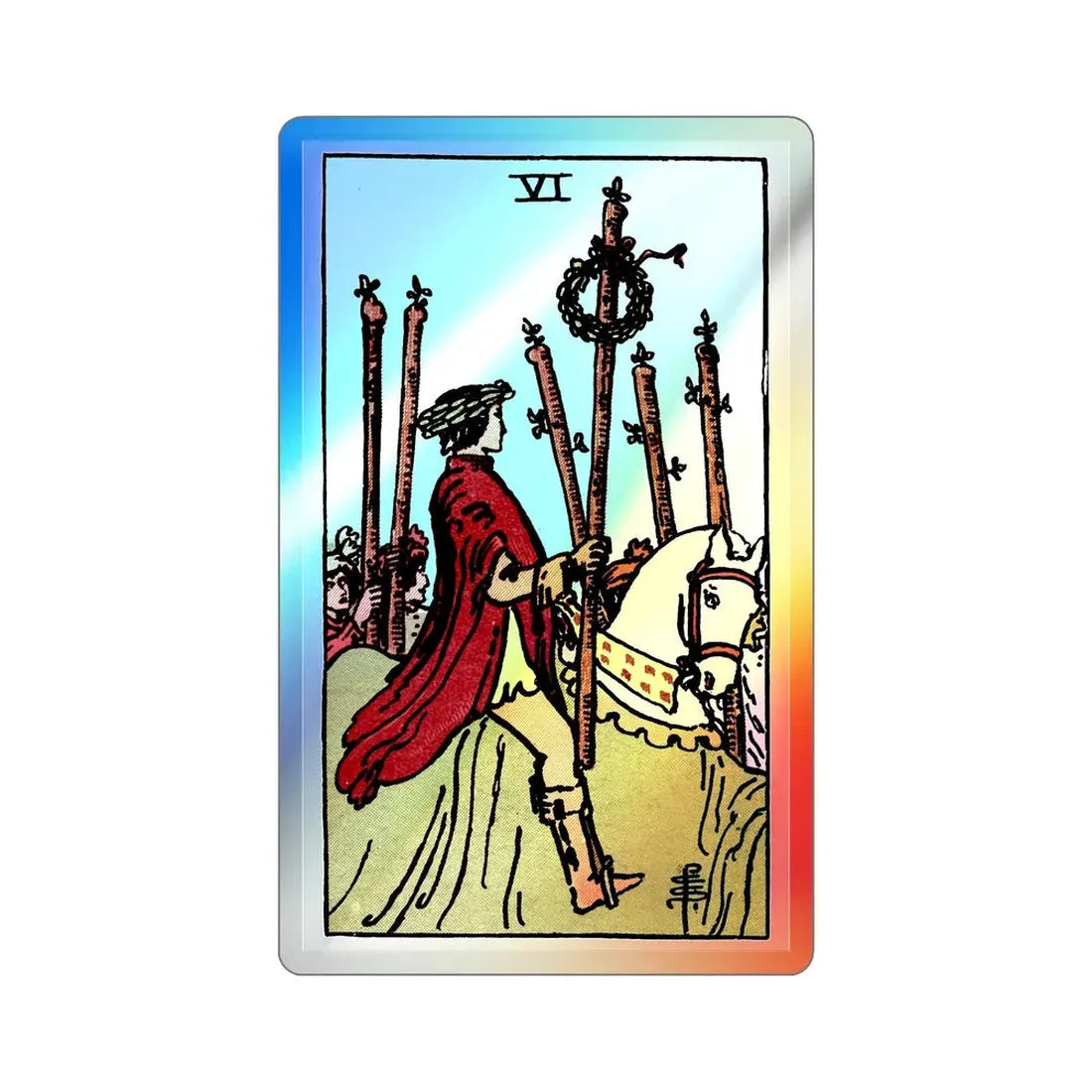 The 6 of Wands (Tarot Card) Holographic STICKER Die-Cut Vinyl Decal 2 Inch Holographic - The Sticker Space