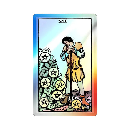 The 7 of Pentacles (Tarot Card) Holographic STICKER Die-Cut Vinyl Decal 2 Inch Holographic - The Sticker Space