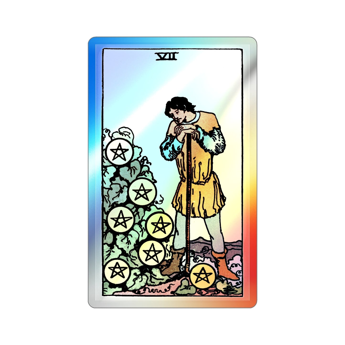 The 7 of Pentacles (Tarot Card) Holographic STICKER Die-Cut Vinyl Decal-3 Inch-The Sticker Space