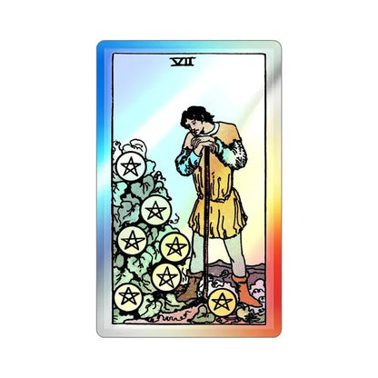 The 7 of Pentacles (Tarot Card) Holographic STICKER Die-Cut Vinyl Decal 4 Inch Holographic - The Sticker Space