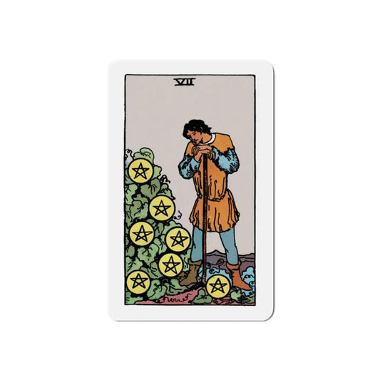 The 7 of Pentacles (Tarot Card) Refrigerator Magnet 2 Inch - The Sticker Space