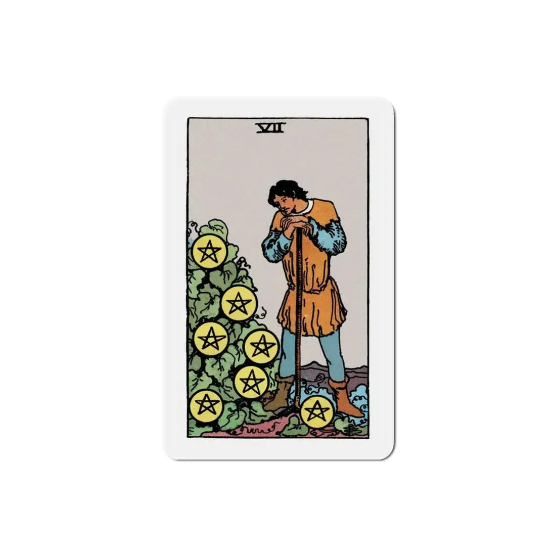 The 7 of Pentacles (Tarot Card) Refrigerator Magnet 3 Inch - The Sticker Space