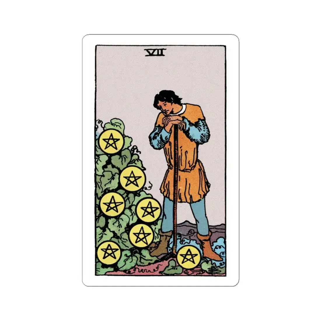 The 7 of Pentacles (Tarot Card) STICKER Vinyl Kiss-Cut Decal 4 Inch White - The Sticker Space
