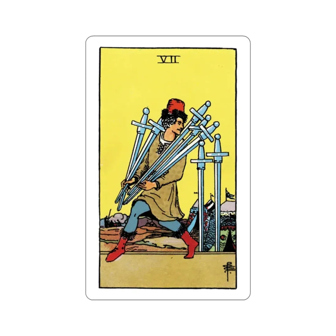 The 7 of Swords (Rider Waite Tarot Deck) STICKER Vinyl Die-Cut Decal 2 Inch - The Sticker Space