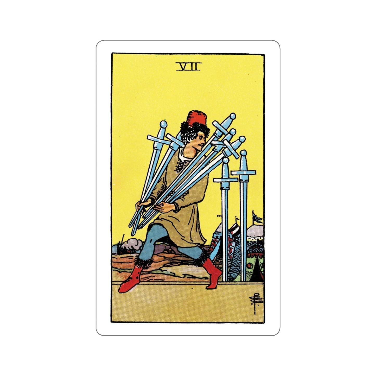 The 7 of Swords (Rider Waite Tarot Deck) STICKER Vinyl Die-Cut Decal-6 Inch-The Sticker Space