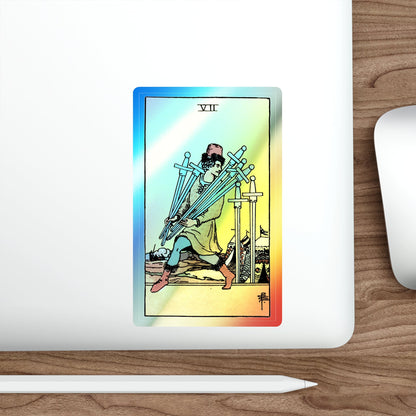 The 7 of Swords (Tarot Card) Holographic STICKER Die-Cut Vinyl Decal-The Sticker Space