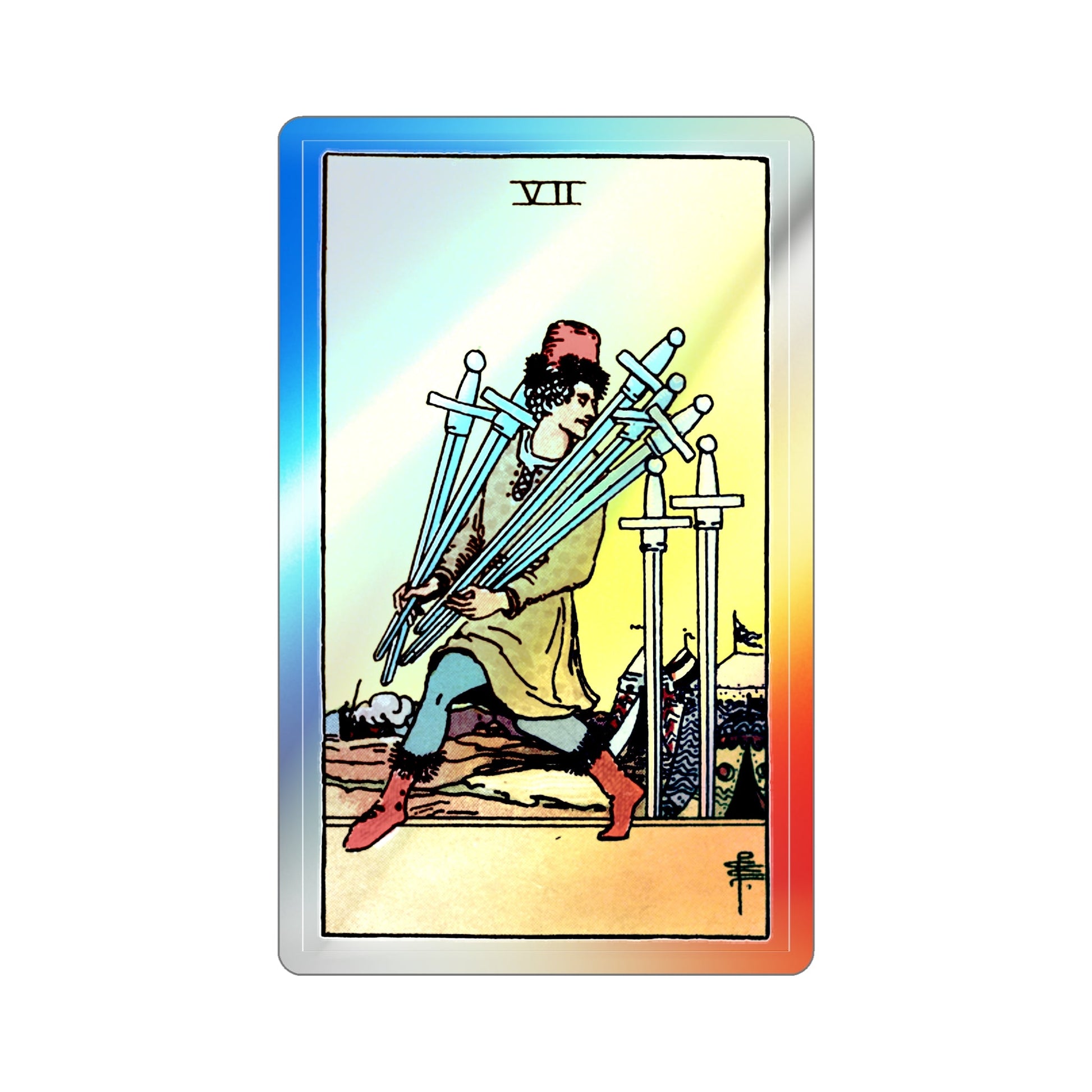 The 7 of Swords (Tarot Card) Holographic STICKER Die-Cut Vinyl Decal-2 Inch-The Sticker Space