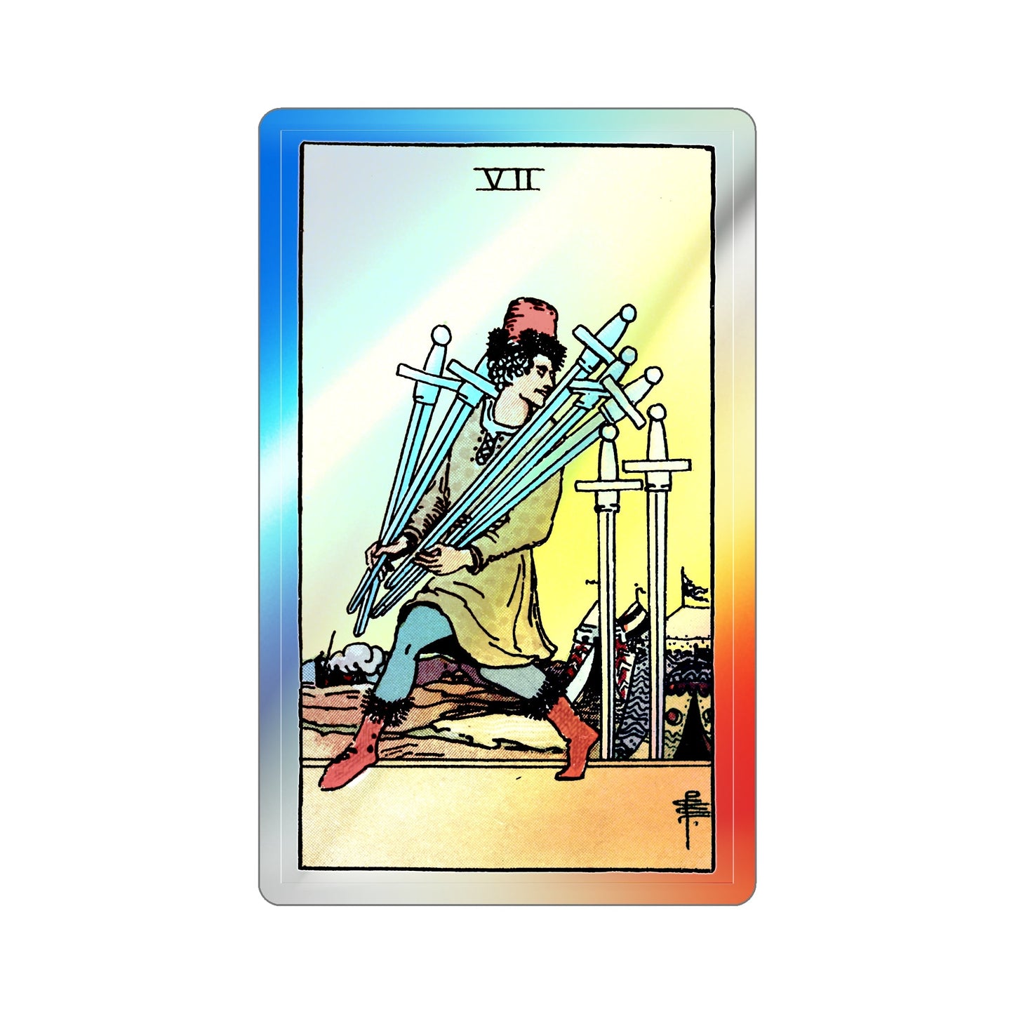 The 7 of Swords (Tarot Card) Holographic STICKER Die-Cut Vinyl Decal-5 Inch-The Sticker Space