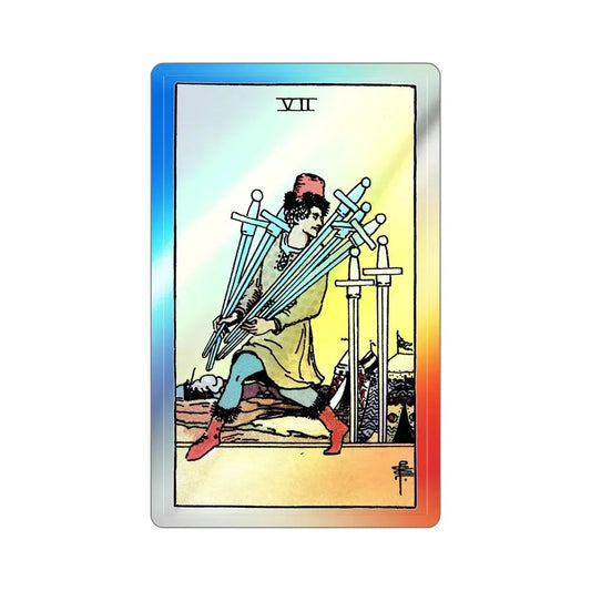 The 7 of Swords (Tarot Card) Holographic STICKER Die-Cut Vinyl Decal 6 Inch Holographic - The Sticker Space