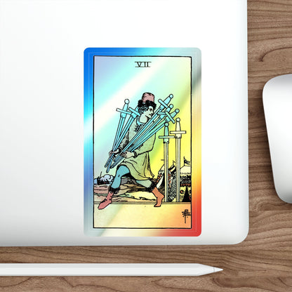 The 7 of Swords (Tarot Card) Holographic STICKER Die-Cut Vinyl Decal-The Sticker Space